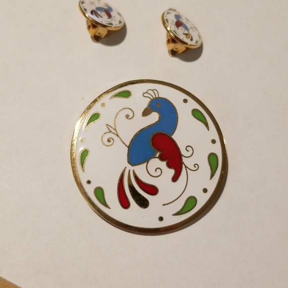 Vintage Distelfink Hex Sign Brooch & Earring Set - Picture 2 of 8